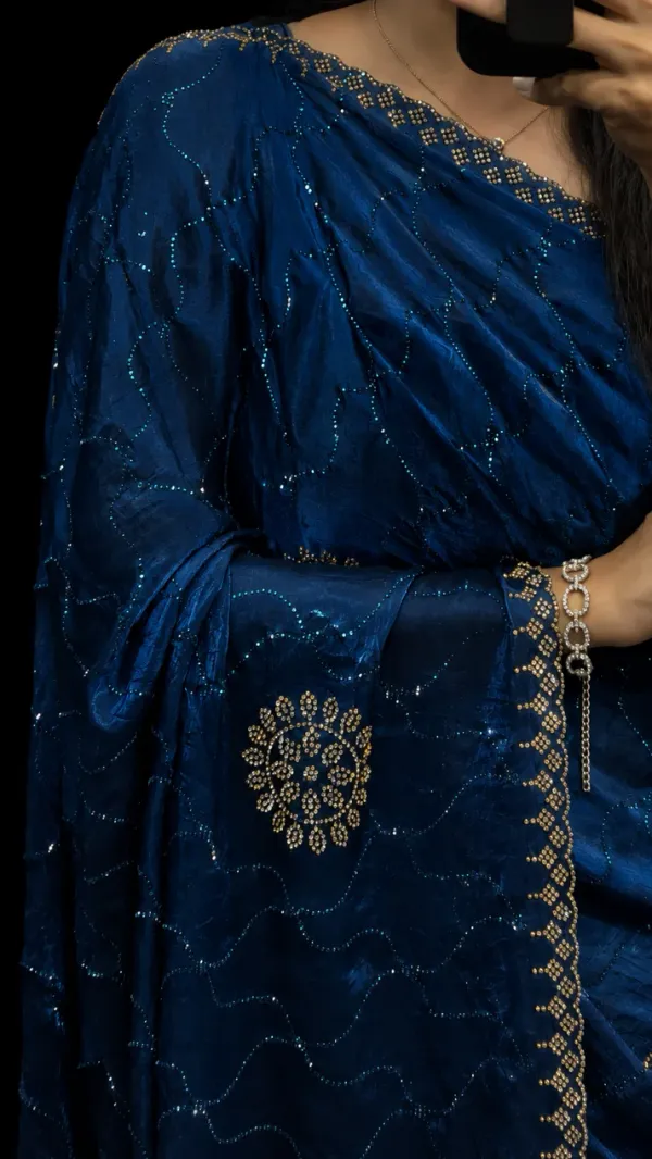 Peacock_Blue_Swarovski_Satin_Silk_Designer_Saree