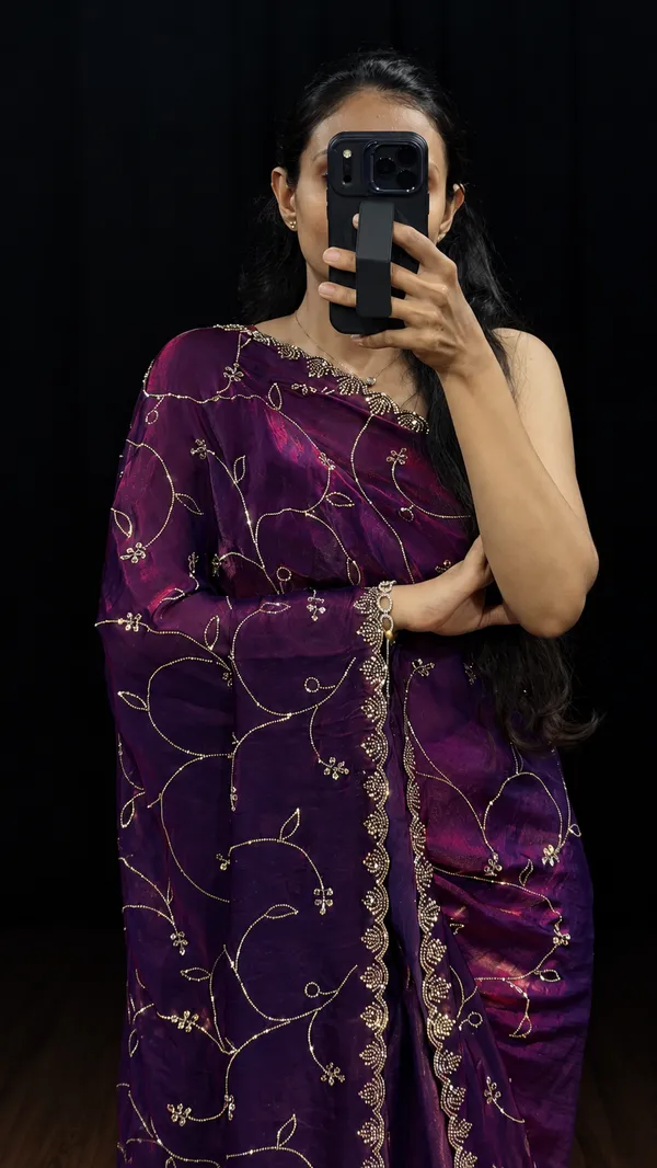 Pop_Purple_Satin_Silk_Saree_With_Swarovski_Work