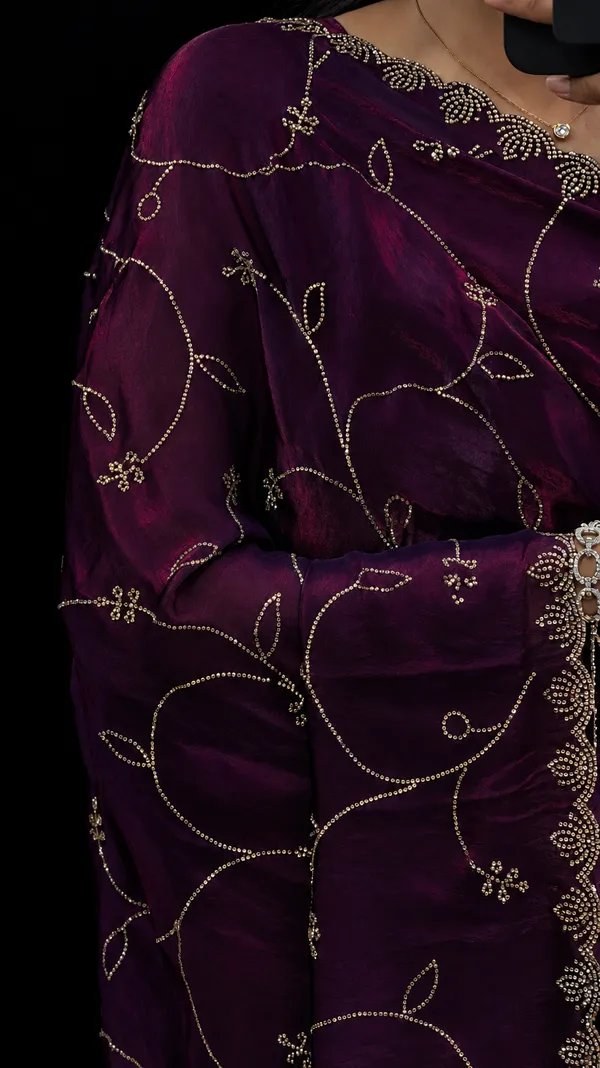 Pop_Purple_Satin_Silk_Saree_With_Swarovski_Work