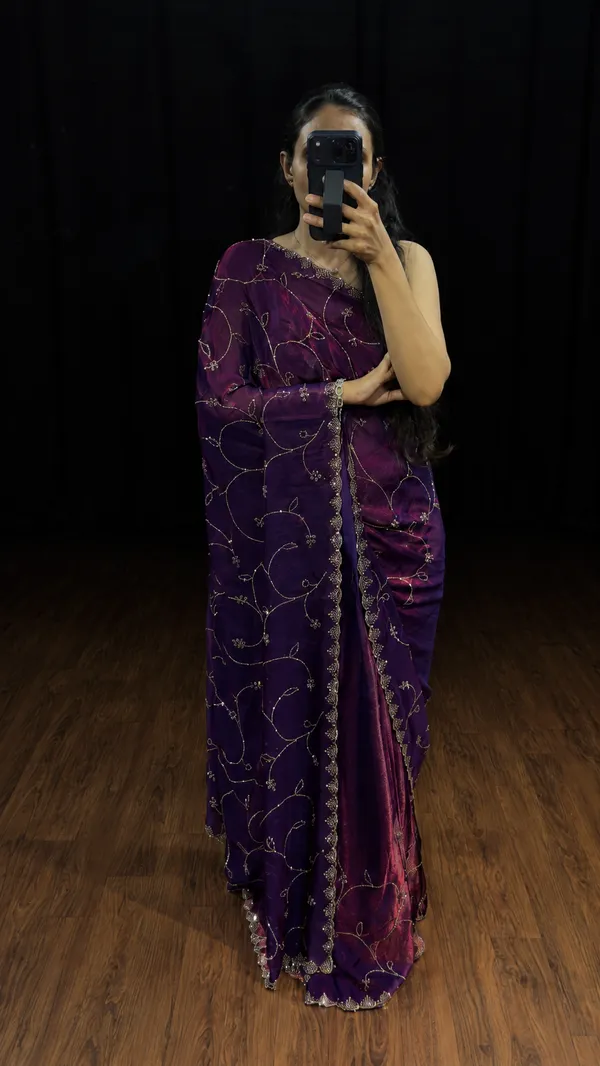 Pop_Purple_Satin_Silk_Saree_With_Swarovski_Work