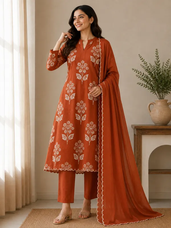 Orange_Mulchanderi_Printed_A_Line_3_Piece_Suit_Set