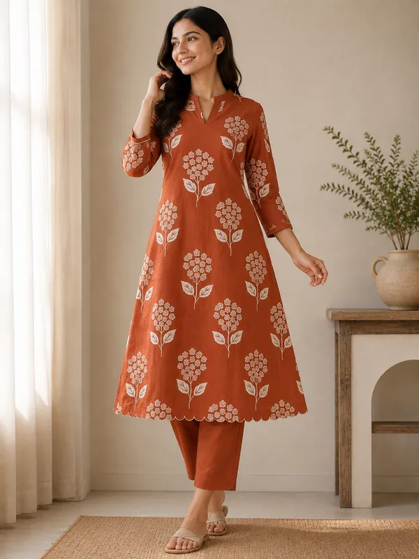 Orange_Mulchanderi_Printed_A_Line_3_Piece_Suit_Set