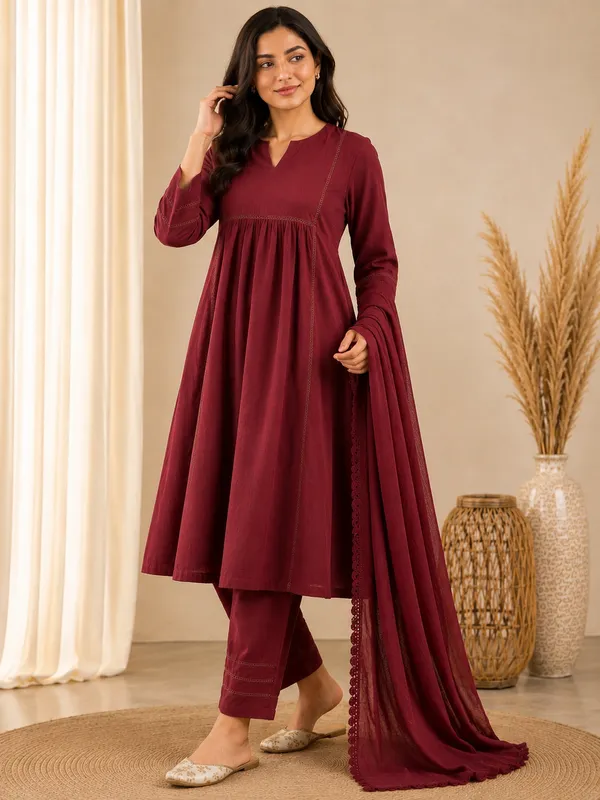 Ruhani_Mahroon_Kota_Doria_Suit_Set