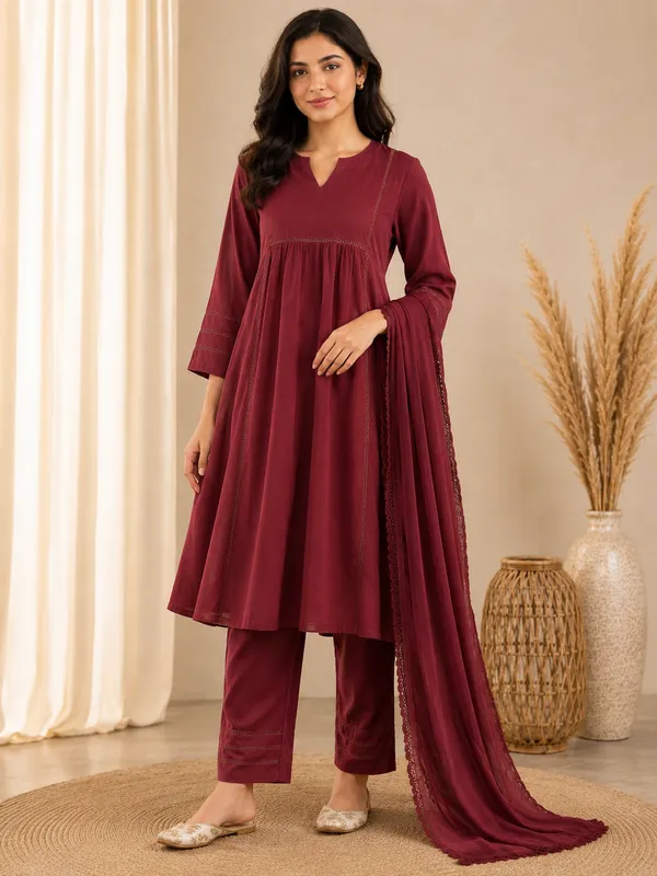 Ruhani_Mahroon_Kota_Doria_Suit_Set