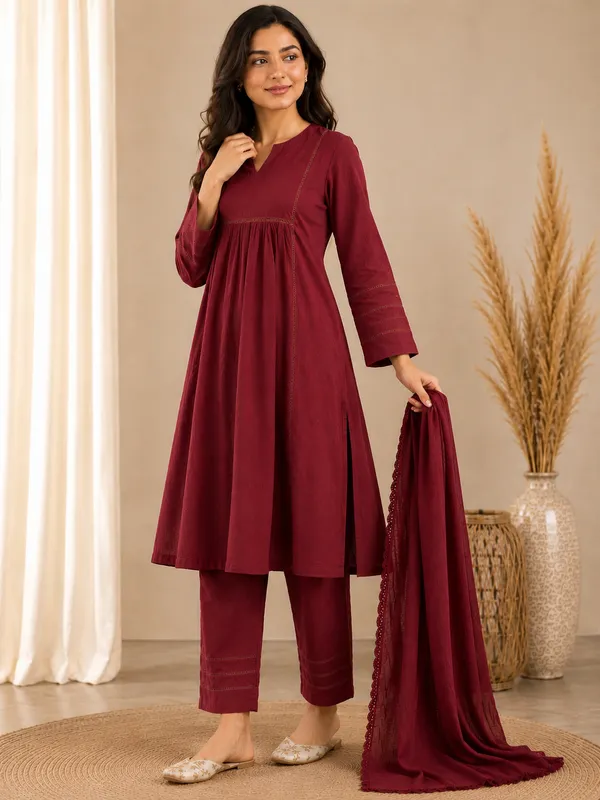 Ruhani_Mahroon_Kota_Doria_Suit_Set