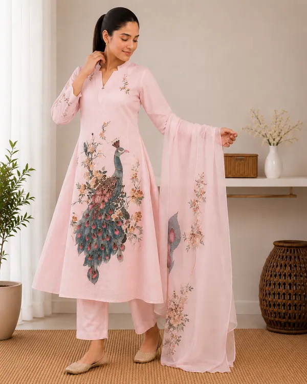 Peacock_Printed_Cotton_Kurta_Set_With_Dupatta