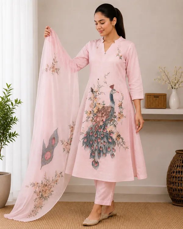 Peacock_Printed_Cotton_Kurta_Set_With_Dupatta