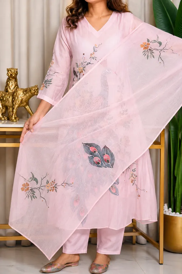 Peacock_Printed_Cotton_Kurta_Set_With_Dupatta