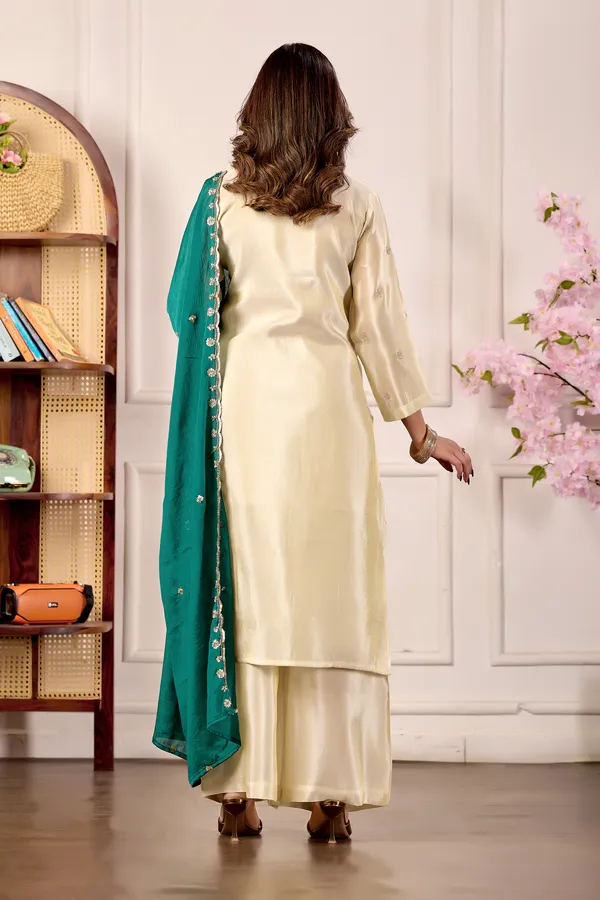 Cream_And_Teal_Viscose_Straight_Kurta_Set_for_Women