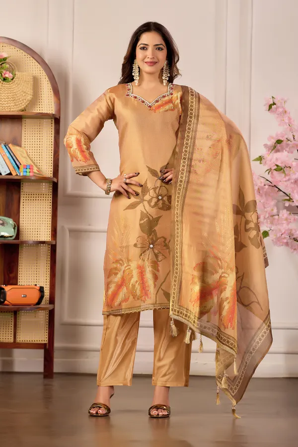 Beige_Erode_Silk_Straight_Kurta_Set_For_Women