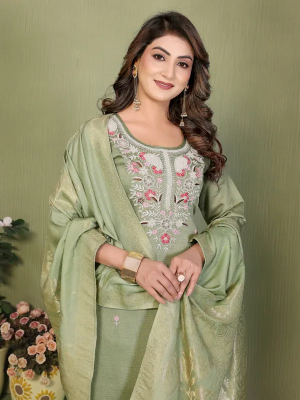Sage_Green_Embroidered_Straight_Suit_Set_For_Women