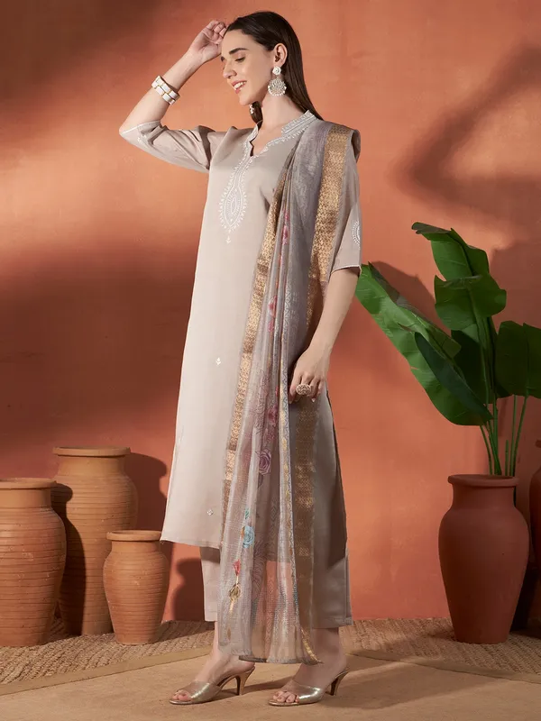 Beige_Embroidered_Straight_Kurta_Set_For_Women