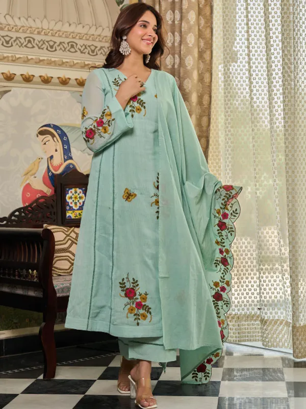 Sea_Green_Embroidered_Kurta_Set_For_Women