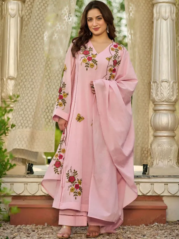 Pink_Floral_Anarkali_Kurta_Set_For_Women