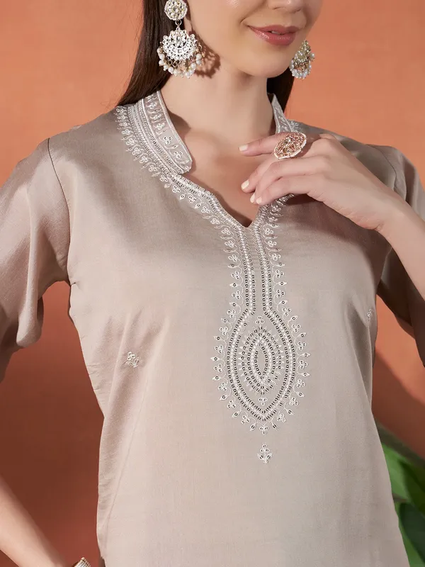 Beige_Embroidered_Straight_Kurta_Set_For_Women