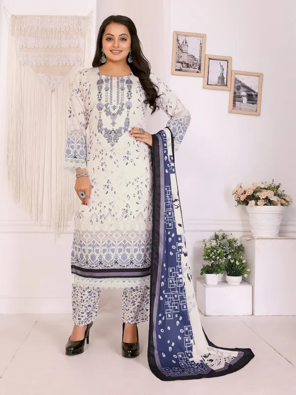White_Printed_Straight_Kurta_Set_For_Women
