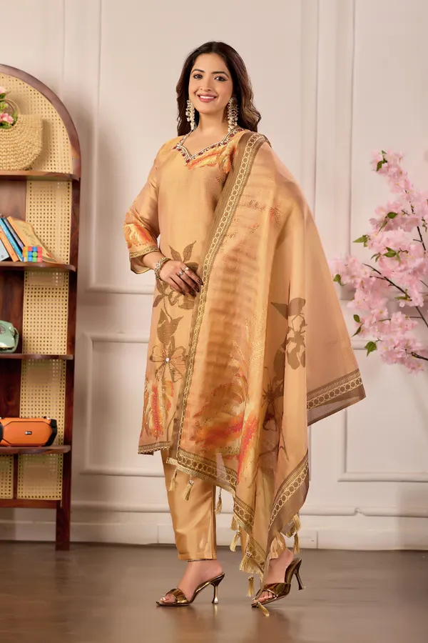 Beige_Erode_Silk_Straight_Kurta_Set_For_Women