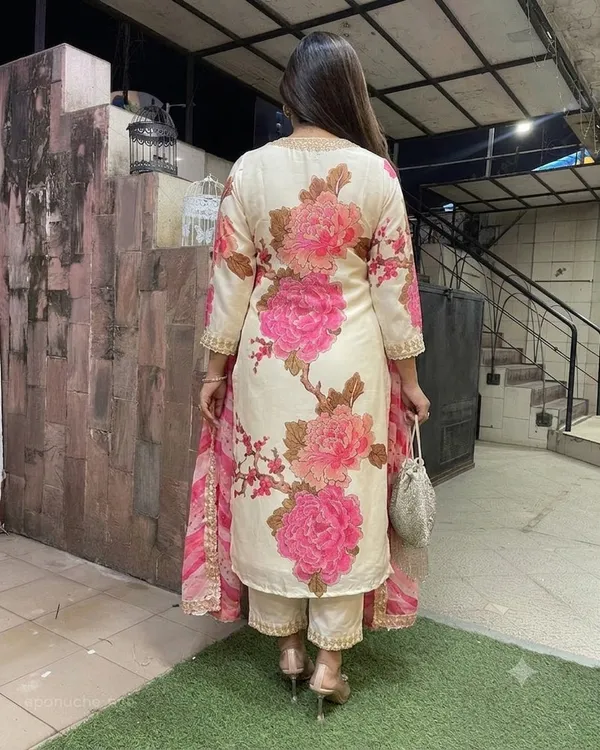 Cream_Floral_Print_Straight_Kurta_Set_for_Women