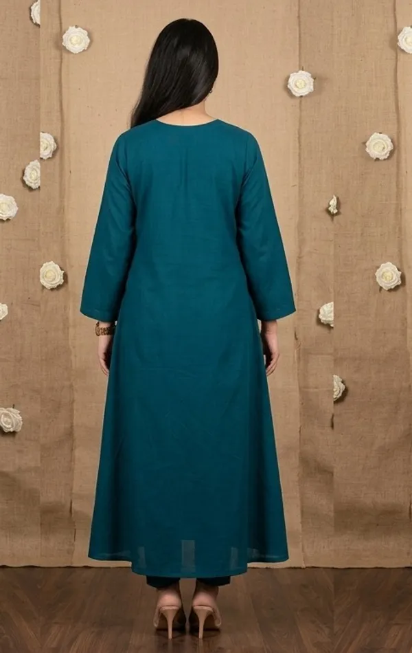 Teal_Embroidered_Straight_Kurta_Set_For_Women