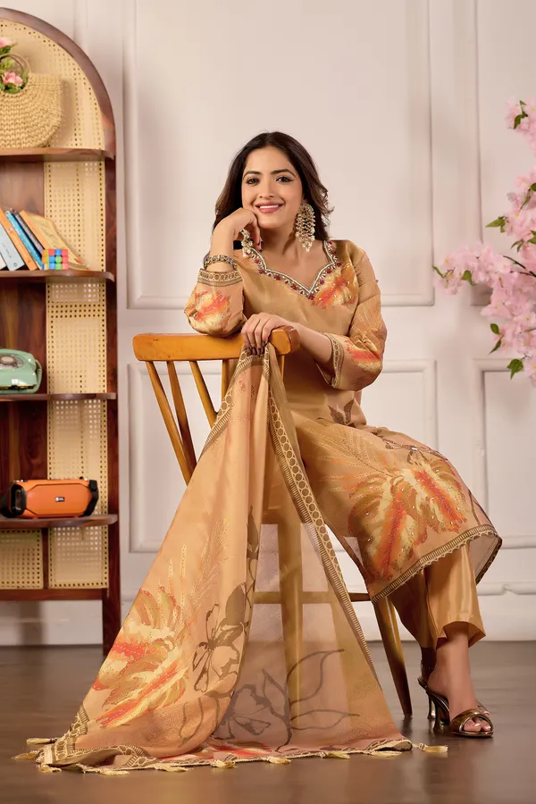 Beige_Erode_Silk_Straight_Kurta_Set_For_Women