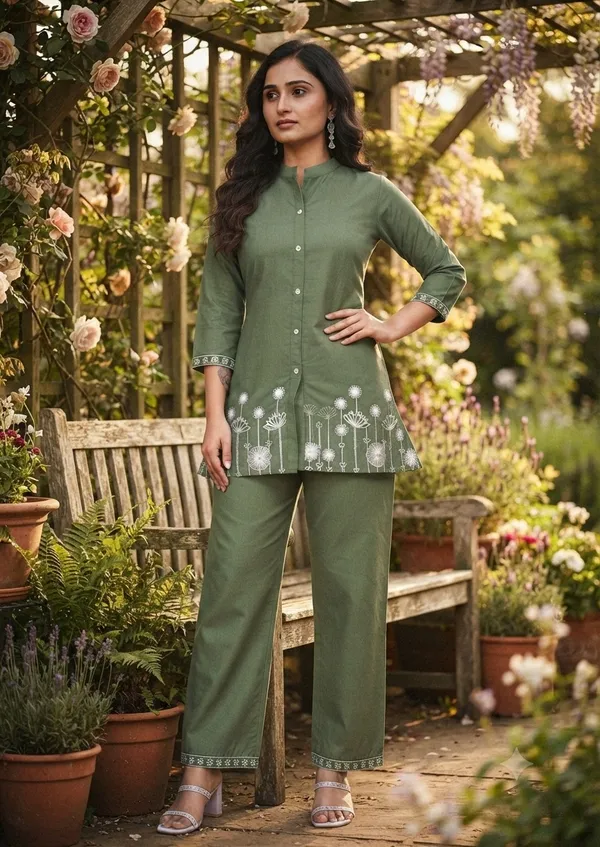 Green_Floral_Straight_Kurta_Pant_Set_For_Women