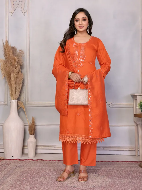 Orange_Embroidered_Straight_Kurta_Set_For_Women