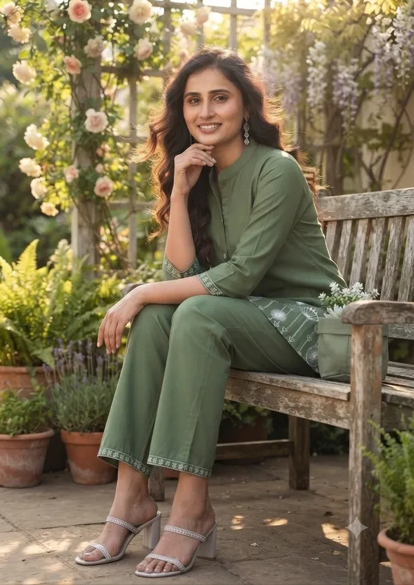 Green_Floral_Straight_Kurta_Pant_Set_For_Women