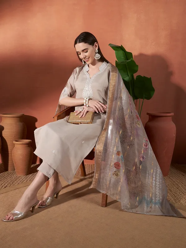 Beige_Embroidered_Straight_Kurta_Set_For_Women