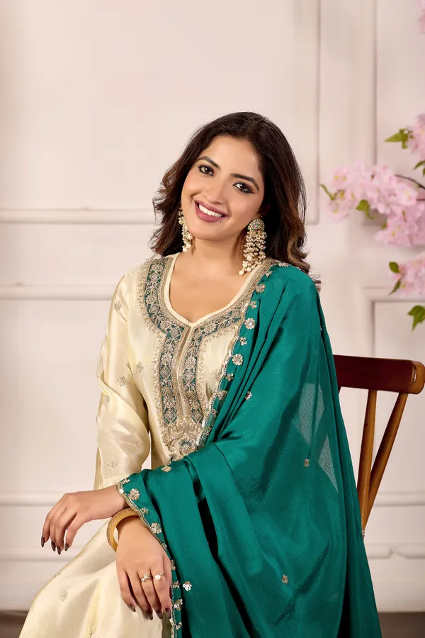 Cream_And_Teal_Viscose_Straight_Kurta_Set_for_Women
