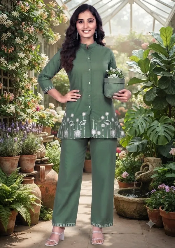 Green_Floral_Straight_Kurta_Pant_Set_For_Women