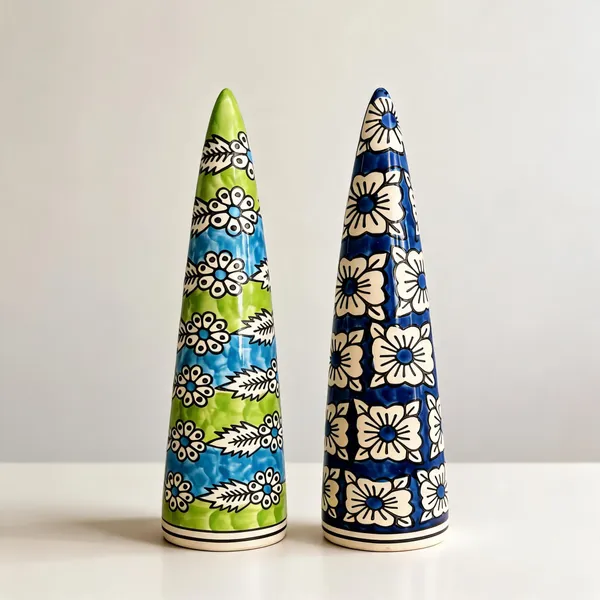Ceramic_Decor_Floral_Hand_Painted_Cone_Planter_Set_Of_2