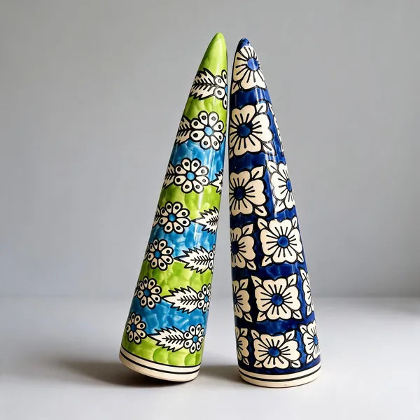 Ceramic_Decor_Floral_Hand_Painted_Cone_Planter_Set_Of_2