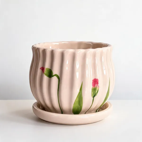 Ceramic_Floral_Print_Ribbed_Planter_With_Saucer