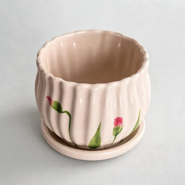 Ceramic_Floral_Print_Ribbed_Planter_With_Saucer