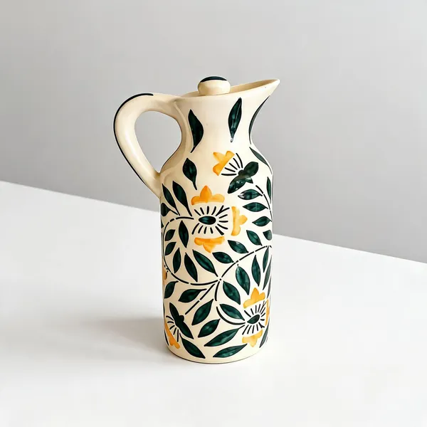 Ceramic_Hand_Painted_Floral_Striped_Oil_Jug