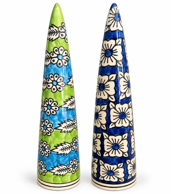 Ceramic_Decor_Floral_Hand_Painted_Cone_Planter_Set_Of_2