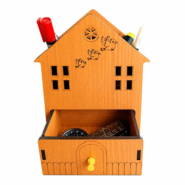House_Shape_Wooden_Desk_Organizer_With_Drawer