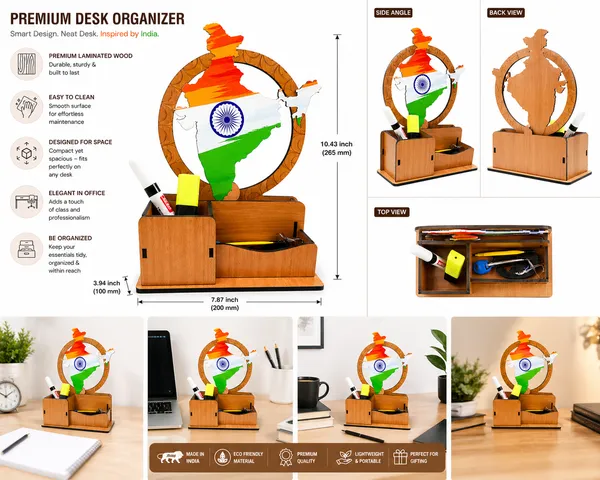 India_Map_Inspired_Wooden_Desk_Organizer_With_Pen_Stand