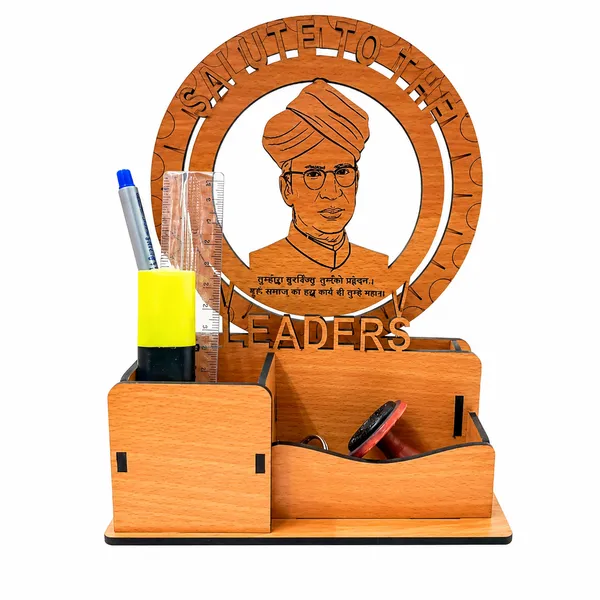 Salute_to_the_Leaders_Wooden_Desk_Organizer_with_Pen_Stand_|_Premium_Laminated_MDF_Office_Table_Organizer_for_Pens,_Stationery_&_Accessories_|_Decorative_Desktop_Organizer_for_Office,_Home_&_Study_Table