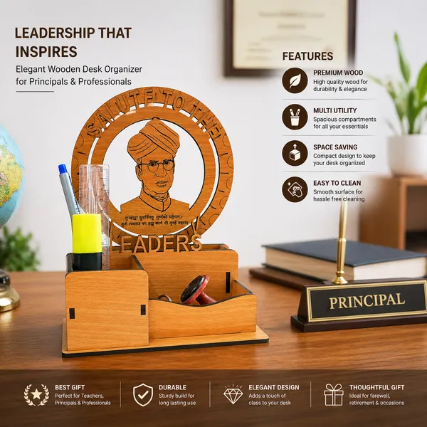 Salute_To_The_Leaders_Wooden_Desk_Organizer_With_Pen_Stand