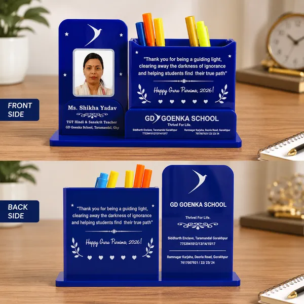 Teacher's_Personalised_Desk_Organiser_with_Photo_Frame_&_Pen_Stand_-_Acrylic-_Double_side-_9*5_inch