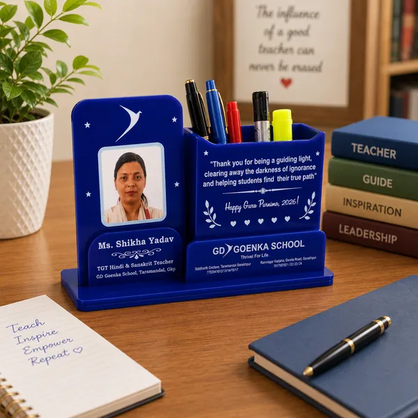 Teacher's_Personalised_Desk_Organiser_with_Photo_Frame_&_Pen_Stand_-_Acrylic-_Double_side-_9*5_inch