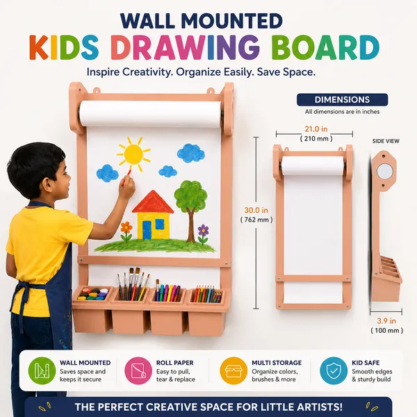 Wall_Mounted_Kids_Drawing_Board_Wooden