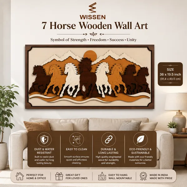 WISSEN_7_Horse_Wooden_Wall_Art_|_Premium_5_Layer_3D_Wooden_Wall_Decor_for_Living_Room,_Office_&amp;_Home_|_Vastu_Decorative_Wall_Hanging_(36_x_19.5_Inches)