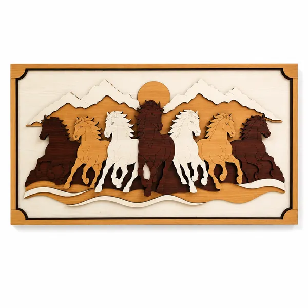 WISSEN_7_Horse_Wooden_Wall_Art_|_Premium_5_Layer_3D_Wooden_Wall_Decor_for_Living_Room,_Office_&amp;_Home_|_Vastu_Decorative_Wall_Hanging_(36_x_19.5_Inches)