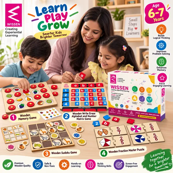 Wissen_Maths_&_Reasoning_Learning_Kit_for_Kids_Age_6–7_Years_|_4-in-1_Wooden_Educational_Games_–_Memory_Game,_Alphabet_&_Number_Matrix,_Sudoku_&_Fraction_Master_Puzzle_|_Brain_Development_&_Logical_Thinking_Toy