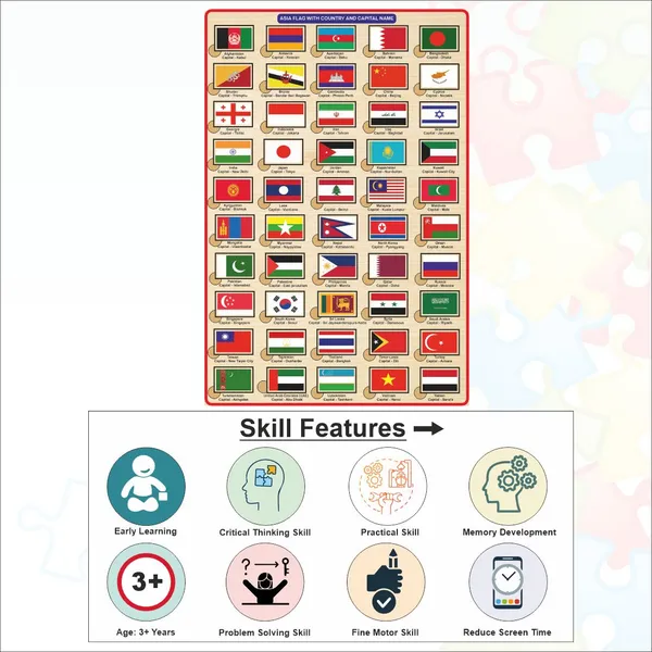 Wooden_Asia_Countries,_Capital_and_Flag_Learning_Educational_Puzzle-12*18_inch_for_Kids