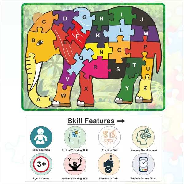 Wooden_Elephant_A-Z_Alphabet_Jigsaw_Puzzle_For_Kids