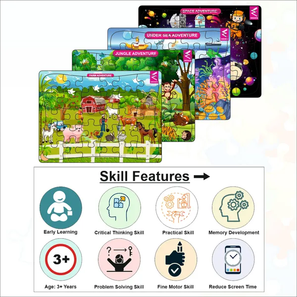 Wissen_Wooden_Jigsaw_Puzzle_Farm_Jungle_Space_Sea_Set_Of_4