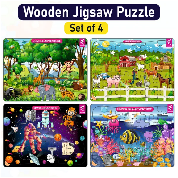 Wissen_Wooden_Jigsaw_Puzzle_Farm_Jungle_Space_Sea_Set_Of_4